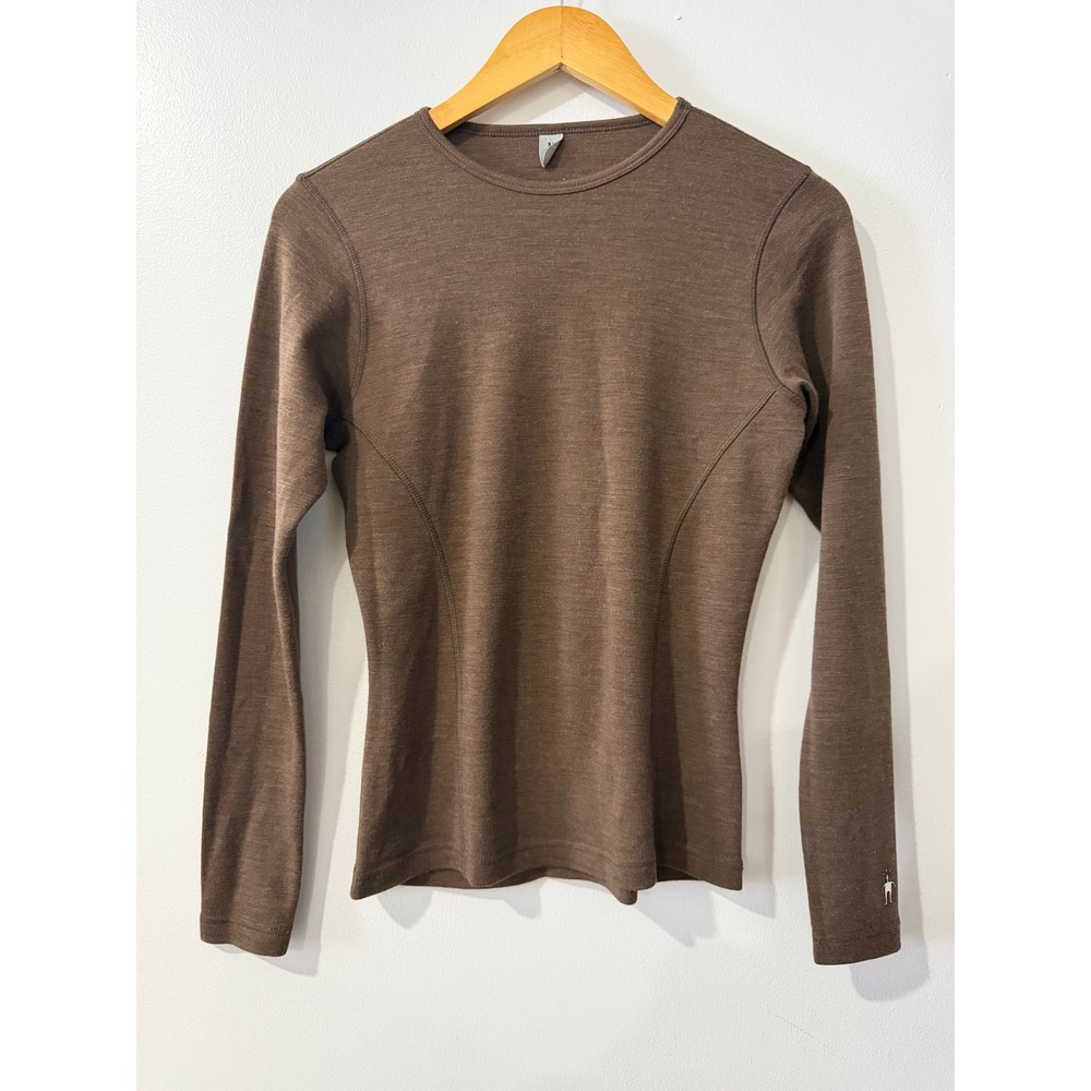 Smartwool Womens Merino Wool Long Sleeve Base Layer Top Brown M